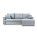 Kampinė sofa-lova (cartadera) mazzini sofos šviesiai mėlyna, aksominė, auksinė metalinė, geresnė