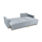 Kampinė sofa-lova (cartadera) mazzini sofos šviesiai mėlyna, aksominė, auksinė metalinė, geresnė