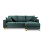 kampinė sofa-lova (cartadera) mazzini sofos benzinas, aksomas, auksinis metalas, geriau