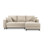 Kampinė sofa-lova (cartadera) mazzini sofos smėlio spalvos, aksomo, juodo chromo metalo, geriau