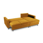 kampinė sofa-lova (cartadera) mazzini sofos geltona, aksominė, juoda chromo metalinė, geresnė