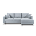 Kampinė sofa-lova (cartadera) mazzini sofos šviesiai mėlyna, aksominė, juoda chromo metalinė, geresnė