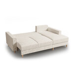 Kampinė sofa-lova (cartadera) mazzini sofos smėlio spalvos, boucle, natūralaus buko mediena, geriau