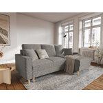 Kampinė sofa-lova (cartadera) mazzini sofos pilka, boucle, natūralaus buko mediena, geresnė