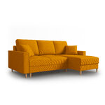 Kampinė sofa-lova (cartadera) mazzini sofos geltona, aksominė, natūralaus buko mediena, geresnė