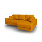 Kampinė sofa-lova (cartadera) mazzini sofos geltona, aksominė, natūralaus buko mediena, geresnė