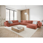 Panoraminė kampinė sofa &#39;vanda&#39; raudona, šenilinė, juoda plastikinė, kairė