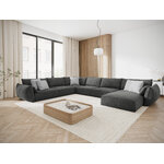 Panoramic corner sofa &#39;vanda&#39; grey, chenille, black plastic, left