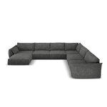 Panoraminė kampinė sofa &#39;vanda&#39; pilka, šenilinė, juodo plastiko, geriau