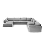 Panoraminė kampinė sofa &#39;vanda&#39; pilka, aksominė, juodo plastiko, geriau