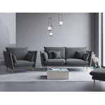 Sofa agatas (micadoni home) tamsiai pilkas, aksomas, auksinis metalas