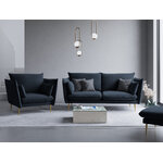 Sofa agatas (micadoni home) tamsiai mėlynas, aksomas, auksinis metalas