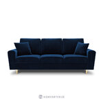 Moghan sofa, 3-seater (micadon home) deep blue, velvet, gold metal