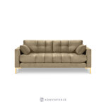 Sofa mamaia, 3-seater (micadoni home) beige, velvet, gold metal