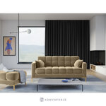 Sofa mamaia, 3-seater (micadoni home) beige, velvet, gold metal