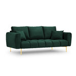 Malvin sofa, 3 vietų (micadon home) buteliukas žalias, aksominis, auksinis metalas