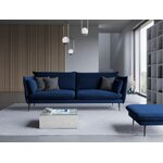 Sofa agatas, 4-vietė (micadoni home) sodri mėlyna, aksominė, juodo metalo