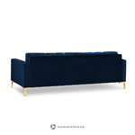 Sofa mamaia, 4-vietė (micadoni home) sodri mėlyna, aksominė, auksinė metalinė