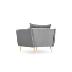 Armchair agate, (micadoni home) light grey, velvet, gold metal