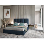 Bed frame, (micadoni home) dark blue, structured fabric, 160x200