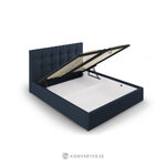 Bed phaedra, (micadoni home) dark blue, structured fabric, 180x200