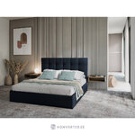 Bed phaedra, (micadoni home) dark blue, structured fabric, 180x200