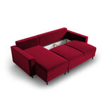 Kampinė sofa leona, 4-vietė (micadoni home) raudona, aksominė, juoda chromo metalinė, apverčiama
