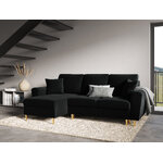 Moghan kampinė sofa, 4-vietė (micadoni home) juoda, aksominė, auksinė metalinė, apverčiama