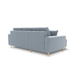 Moghan kampinė sofa, 4-vietė (micadon home) šviesiai mėlyna, aksominė, auksinė metalinė, apverčiama