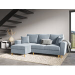 Moghan kampinė sofa, 4-vietė (micadon home) šviesiai mėlyna, aksominė, auksinė metalinė, apverčiama