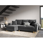 Moghan kampinė sofa, 4-vietė (micadoni home) šviesiai pilka, aksominė, auksinė metalinė, apverčiama