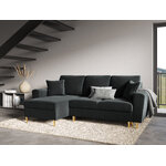 Moghan kampinė sofa, 4-vietė (micadoni home) tamsiai pilka, aksominė, auksinė metalinė, apverčiama