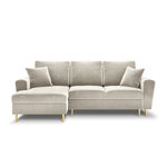 Moghan kampinė sofa, 4-vietė (micadoni home) smėlio spalvos, aksominė, aukso metalo, kairėje