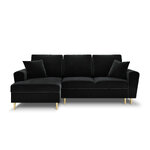 Moghan kampinė sofa, 4-vietė (micadon home) juoda, aksominė, auksinė metalinė, kairėje