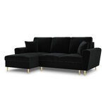 Moghan kampinė sofa, 4-vietė (micadon home) juoda, aksominė, auksinė metalinė, kairėje