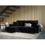 Moghan kampinė sofa, 4-vietė (micadon home) juoda, aksominė, auksinė metalinė, kairėje