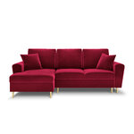 Moghan kampinė sofa, 4-vietė (micadon home) raudona, aksominė, auksinė metalinė, kairėje