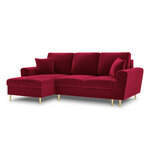 Moghan kampinė sofa, 4-vietė (micadon home) raudona, aksominė, auksinė metalinė, kairėje