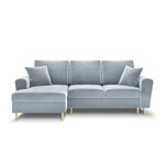 Moghan kampinė sofa, 4-vietė (micadoni home) šviesiai mėlyna, aksominė, auksinė metalinė, kairėje