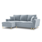 Moghan kampinė sofa, 4-vietė (micadoni home) šviesiai mėlyna, aksominė, auksinė metalinė, kairėje