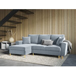 Moghan kampinė sofa, 4-vietė (micadoni home) šviesiai mėlyna, aksominė, auksinė metalinė, kairėje