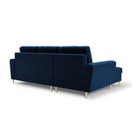 Moghan kampinė sofa, 4-vietė (micadoni home) tamsiai mėlyna, aksominė, auksinė metalinė, kairėje