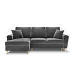 Moghan kampinė sofa, 4-vietė (micadoni home) šviesiai pilka, aksominė, aukso spalvos metalas, kairėje