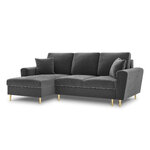 Moghan kampinė sofa, 4-vietė (micadoni home) šviesiai pilka, aksominė, aukso spalvos metalas, kairėje