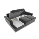 Moghan kampinė sofa, 4-vietė (micadoni home) šviesiai pilka, aksominė, aukso spalvos metalas, kairėje