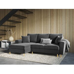 Moghan kampinė sofa, 4-vietė (micadoni home) šviesiai pilka, aksominė, aukso spalvos metalas, kairėje