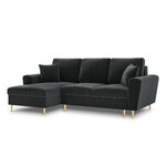 Moghan kampinė sofa, 4-vietė (micadoni home) tamsiai pilka, aksominė, aukso spalvos metalas, kairėje