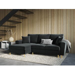 Moghan kampinė sofa, 4-vietė (micadoni home) tamsiai pilka, aksominė, aukso spalvos metalas, kairėje