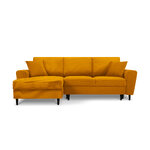 Moghan kampinė sofa, 4-vietė (micadoni home) geltona, aksominė, juodo buko mediena, kairė