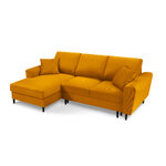 Moghan kampinė sofa, 4-vietė (micadoni home) geltona, aksominė, juodo buko mediena, kairė